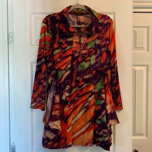 192. Papa 3/4 Sleeve Tunic Top Orange Lime Green Purple NWT